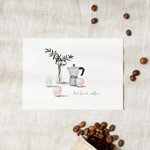 Postal | Pero primero el café | Tarjeta café acuarela amante del café tarjeta de cumpleaños ilustración floral acuarela imagen cocina