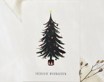 Kerstkaart | Kerstboom Kerstboom | Briefkaart Kerstkaart Kerstkaart Aquarel Handgeschilderde Kerstkaarten Briefkaart