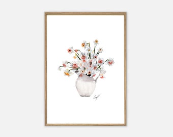 Impression d’art | Jonquilles | Image de fleur affiche d’image murale images d’aquarelle images de fleurs affiche de plante de fleur mur d’image de cadeau