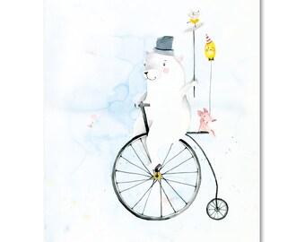 Poster | Bär auf Fahrrad | Bild Kinderzimmer Poster Kinderzimmer Tierposter Bär Geschenk Junge Geschenk Mädchen Poster Kinderposter