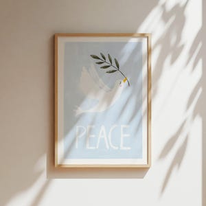 Art print | Peace | Watercolor painting with dove and lettering Buy painting Gift Typography