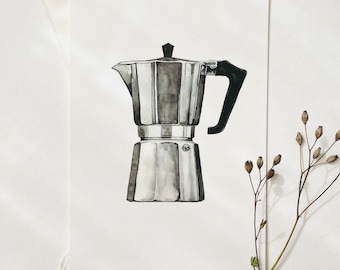 Ansichtkaart | Espressomaker | Kaart koffie aquarel Koffie Lover kaart aquarel foto keuken illustratie koffie