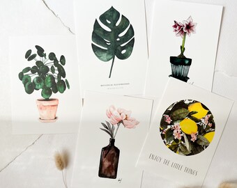 Ensemble de cartes postales ensemble de cartes postales fleurs florales | illustrations florales à l'aquarelle
