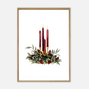 Poster Art Print Advent arrangement A4 A3 Art prints Christmas pictures mural watercolor pictures Christmas gift decoration Christmas image 1