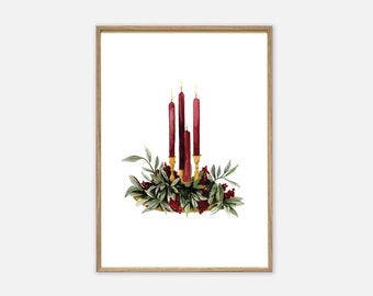 Poster Kunstdruck | Adventsgesteck | A4 A3 | Kunstdrucke Weihnachten Bilder Wandbild Aquarell Bilder Weihnachtsgeschenk Deko Weihnachten