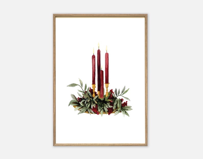 Poster Art Print Advent arrangement A4 A3 Art prints Christmas pictures mural watercolor pictures Christmas gift decoration Christmas image 1