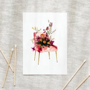 Fleurs d’aquarelle de carte postale | Chaise fleurie | Carte postale A6 carte postale florale anniversaire carte d'anniversaire