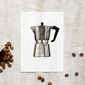 Cartolina | Macchina per caffè espresso | Biglietto d'auguri Caffè Acquerello Amante del caffè Biglietto d'auguri Acquerello Illustrazione Cucina Caffè