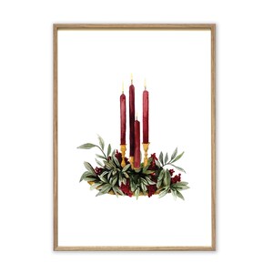 Posterkunstafdruk Adventsarrangement A4 A3 Kunstafdrukken Kerstfoto's muurschildering aquarelfoto's Kerstcadeau decoratie Kerstmis afbeelding 2