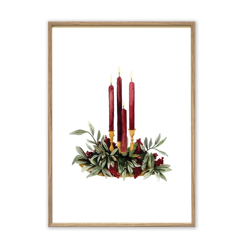 Poster Art Print Advent arrangement A4 A3 Art prints Christmas pictures mural watercolor pictures Christmas gift decoration Christmas image 2