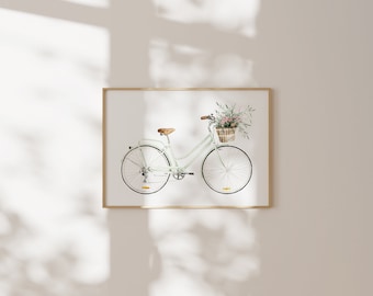 Kunstdruk | Fietsliefde | Poster fietsfoto's muurfoto fiets aquarel foto racefiets cadeau fiets met bloemen foto's