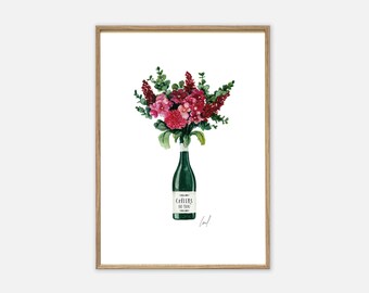 Art print | Cheers Wine Bouquet | Wine pictures wine mural flowers poster wine pictures kitchen gift kitchen poster kitchen