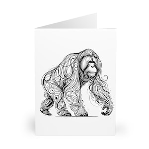 5 tarjetas con ilustraciones de orangutanes, tarjetas en blanco, ilustración de animales en peligro de extinción, tarjetas en blanco y negro, amante de la naturaleza