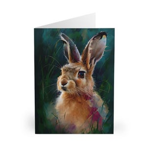 Cartes à motif lièvre aquarelle, 5 cartes vierges, cartes de correspondance, ensemble de papeterie, cartes pour toutes les occasions