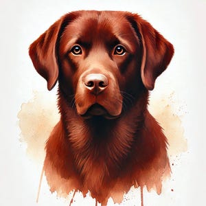 Chocolate Labrador Retriever Portrait - Digital Watercolor Art Download