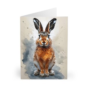 5 Watercolor Hare Greeting Cards, Blank Cards, Birthday Cards, Animal Lover Stationery, Hare Illustration, Set of 5 Note Cards