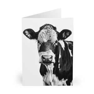 5 cartes vierges design vache, ensemble de papeterie de basse-cour, cartes de correspondance vierges, cadeau pour amoureux des animaux, cartes en noir et blanc