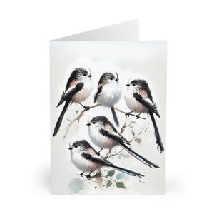 Cartes vierges mésanges à longue queue (paquet de 5), cadeau pour les amateurs d'oiseaux, amateurs de nature, cartes de correspondance vierges, papeterie petits oiseaux duveteux