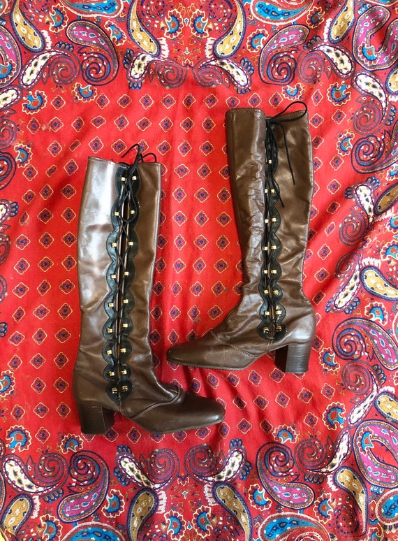 1970s Brown Faux Leather Gogo Boots
