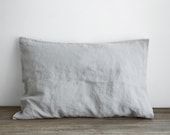Linen pillowcase in Light Gray Standard, Full, Queen, King, Euro, Custom size Stonewashed european linen