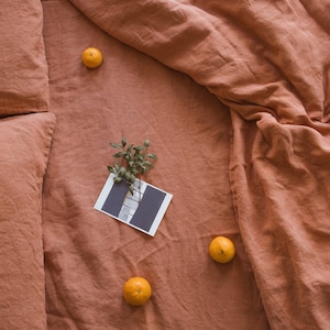 Dark Orange linen duvet cover, softened stonewashed linen bedding with zipper or button closure, Christmas Gift