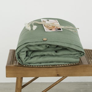 Linen Duvet Cover in Green / Stonewashed Linen Bedding / Soft Linen Green / Twin, Full, Queen, King, Euro and custom sizes