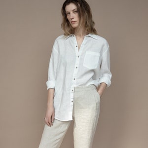 Linen Shirt in White / Stonewashed linen clothing / Oversized linen clothes / Soft Washed linen / Linen womans and mens clothing.