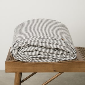 Linen Duvet Cover in Charcoal Stripes / Stonewashed Linen Bedding / Soft Linen / Twin, Full, Queen, King, Euro and custom sizes