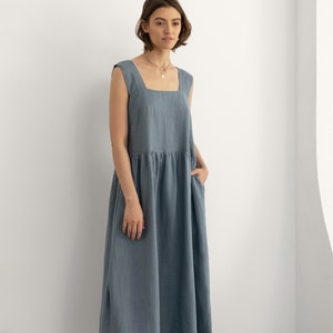 Linen dress in Blue, summer sleeveless dress, linen maxi dress, linen tunic, loose. Women's clothing.