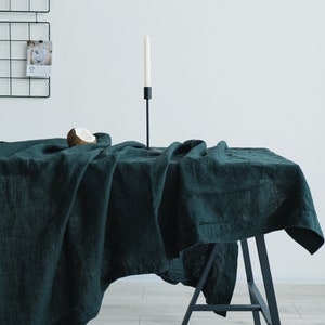 Linen tablecloth in Emerald Green color /  Round, square, rectangular tablecloths / Stonewashed linen tablecloth / Table textile