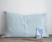 Linen pillowcase in Mint Blue Standard, Full, Queen, King, Euro, Custom size Stonewashed european linen