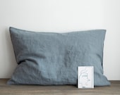 Linen pillowcase in Gray Blue Standard, Full, Queen, King, Euro, Custom size Stonewashed european linen