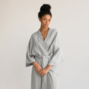 Kimono robe in Light Gray / Stonewashed linen Kimono / Linen Kimono Robe / Linen Kimono Dress / Oversize Linen Kimono Jacket