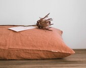 Linen pillowcase in Dark Orange Standard, Full, Queen, King, Euro, Custom size Stonewashed european linen