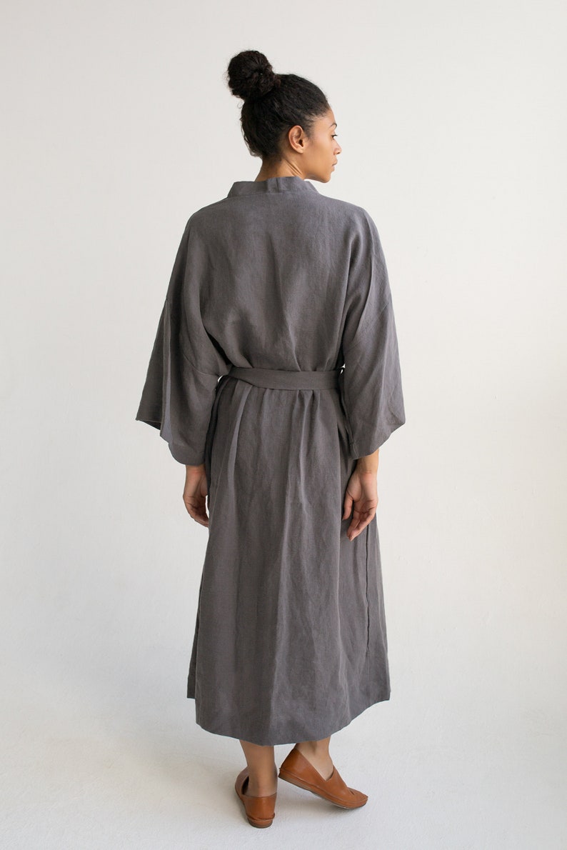 Kimono robe in Dark Gray / Stonewashed linen Kimono / Linen Etsy