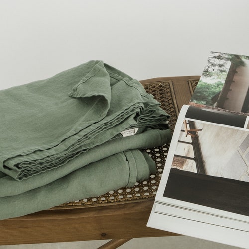 Linen Flat Sheet in Green / Twin Full Double Queen King Etsy