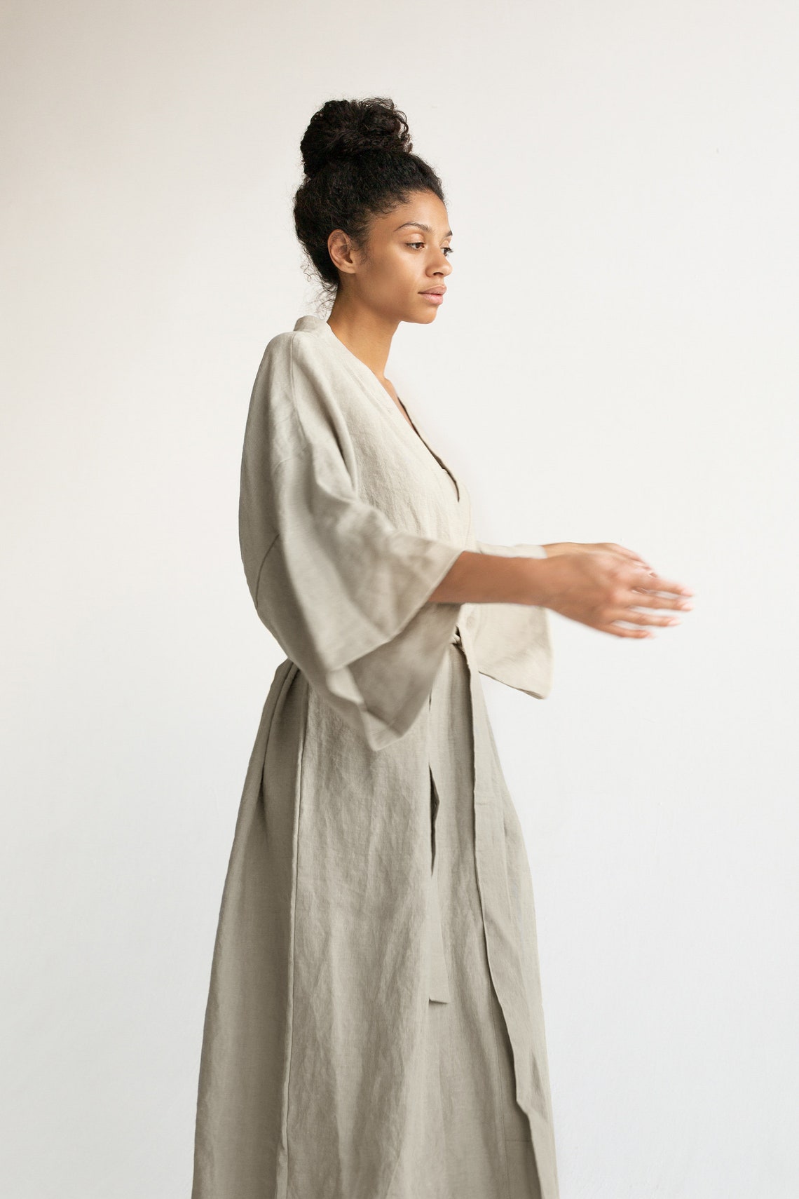 Kimono robe in Light Beige color / Stonewashed Linen Kimono / | Etsy