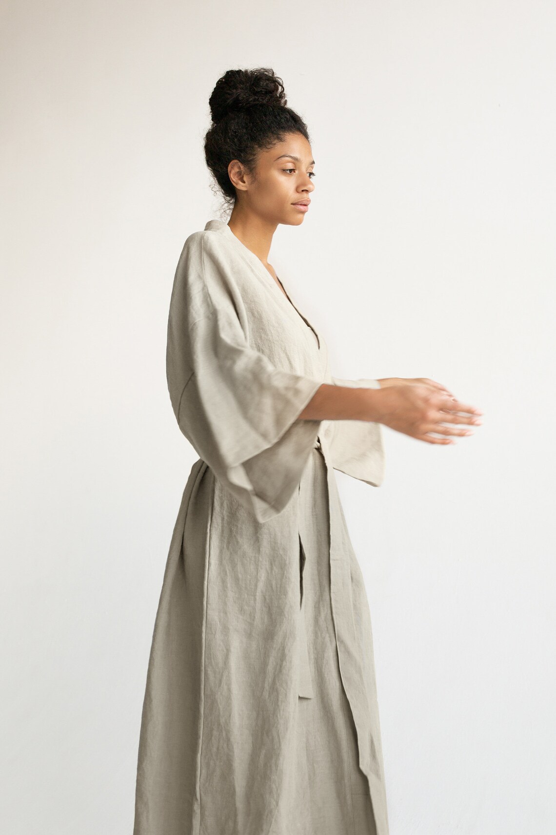 Kimono robe in Light Beige color / Stonewashed Linen Kimono / Etsy