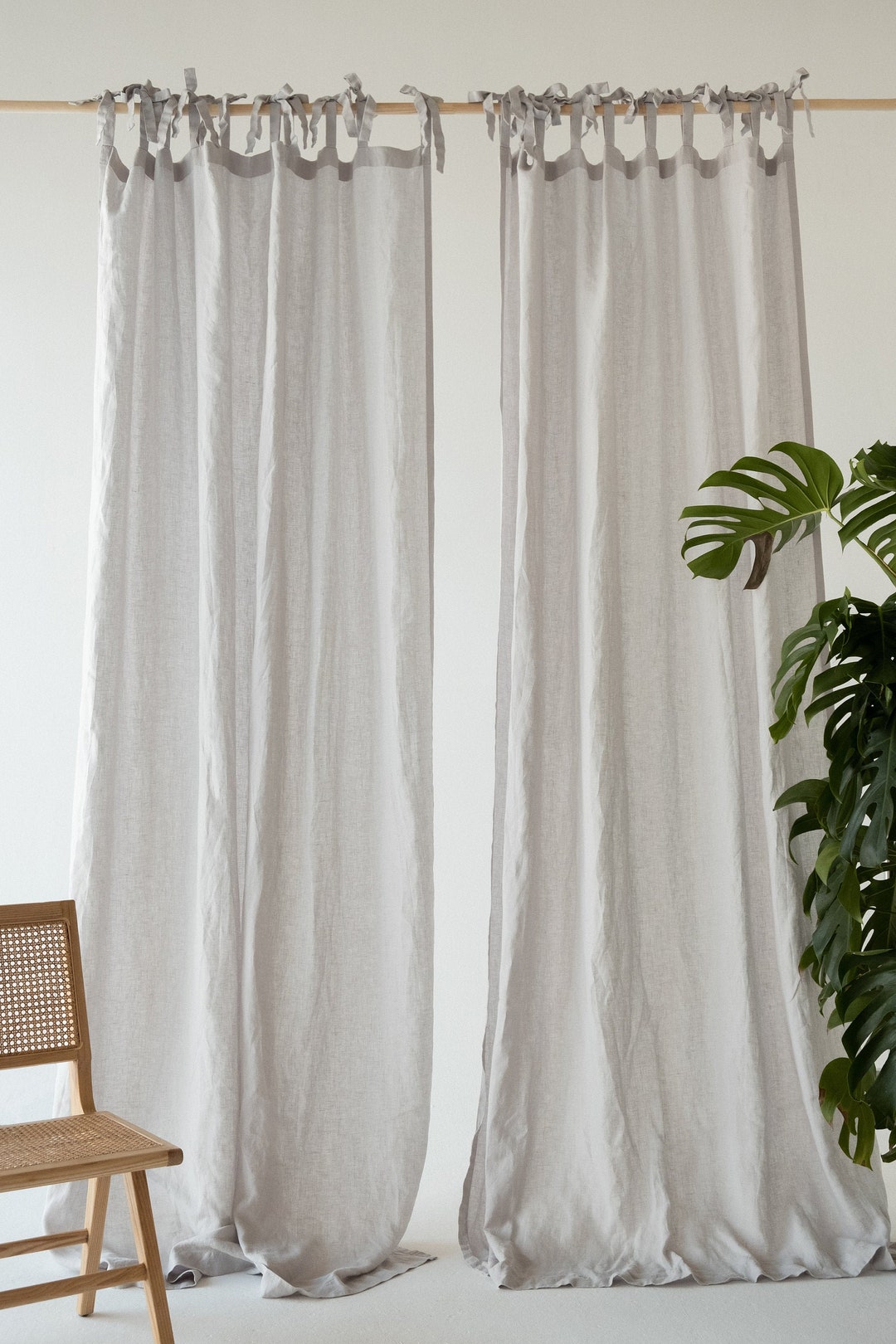 Set of 2 Tie Top Linen Curtain / Linen Curtain / Includes 2 Etsy
