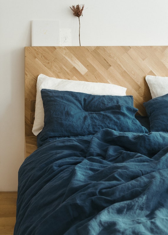 3 Piece Linen Bedding Set In Blue Linen Duvet Cover And 2 Etsy