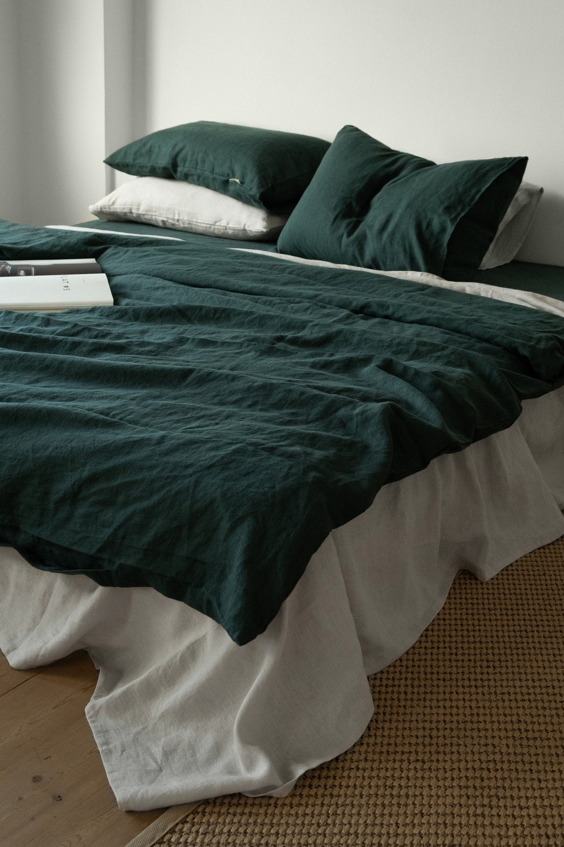 3 Piece Linen Bedding Set in Emerald Green / Linen Duvet Cover Etsy
