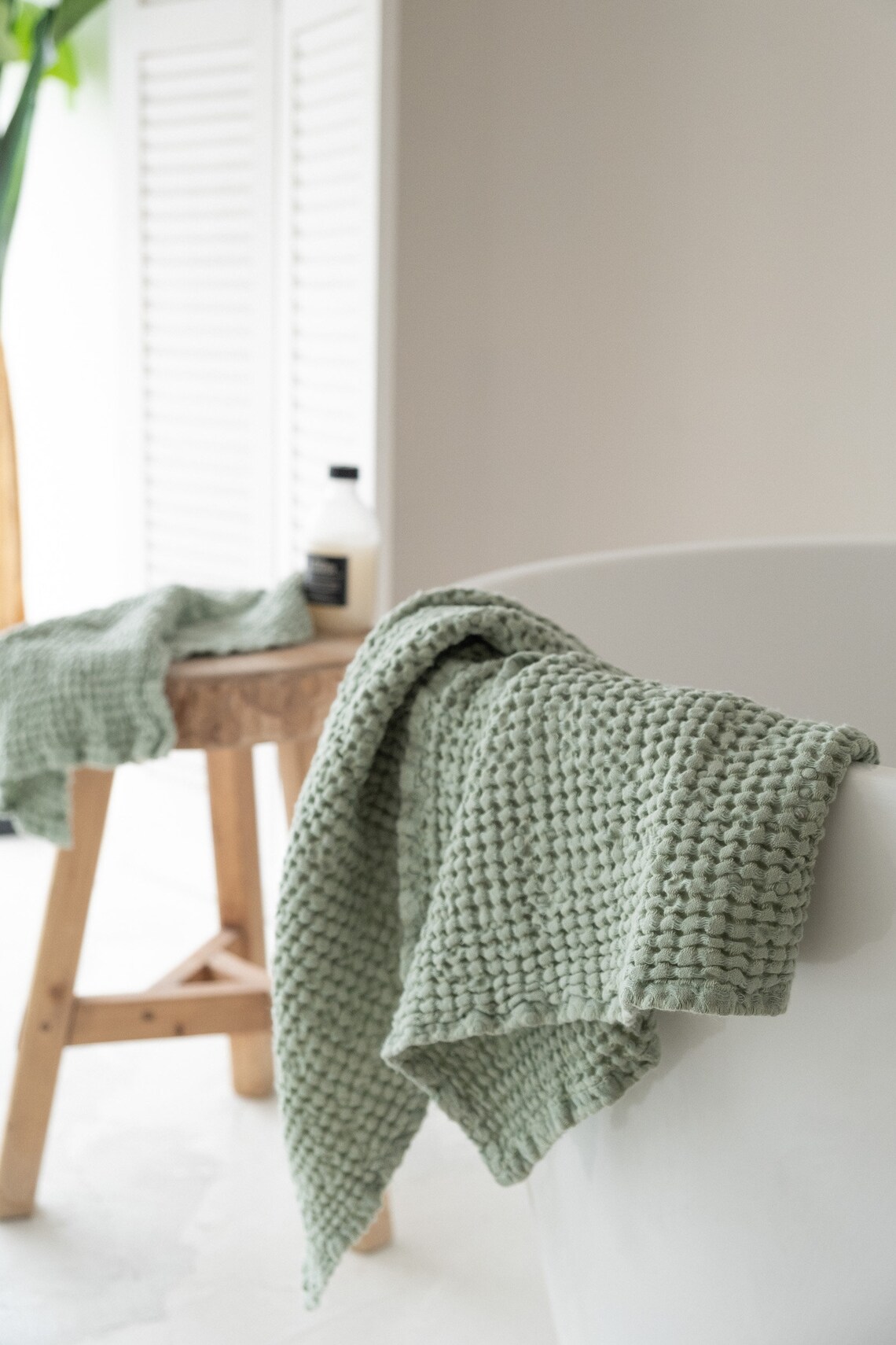 Linen Large waffle towels SET in Sage Green color/Face body Etsy