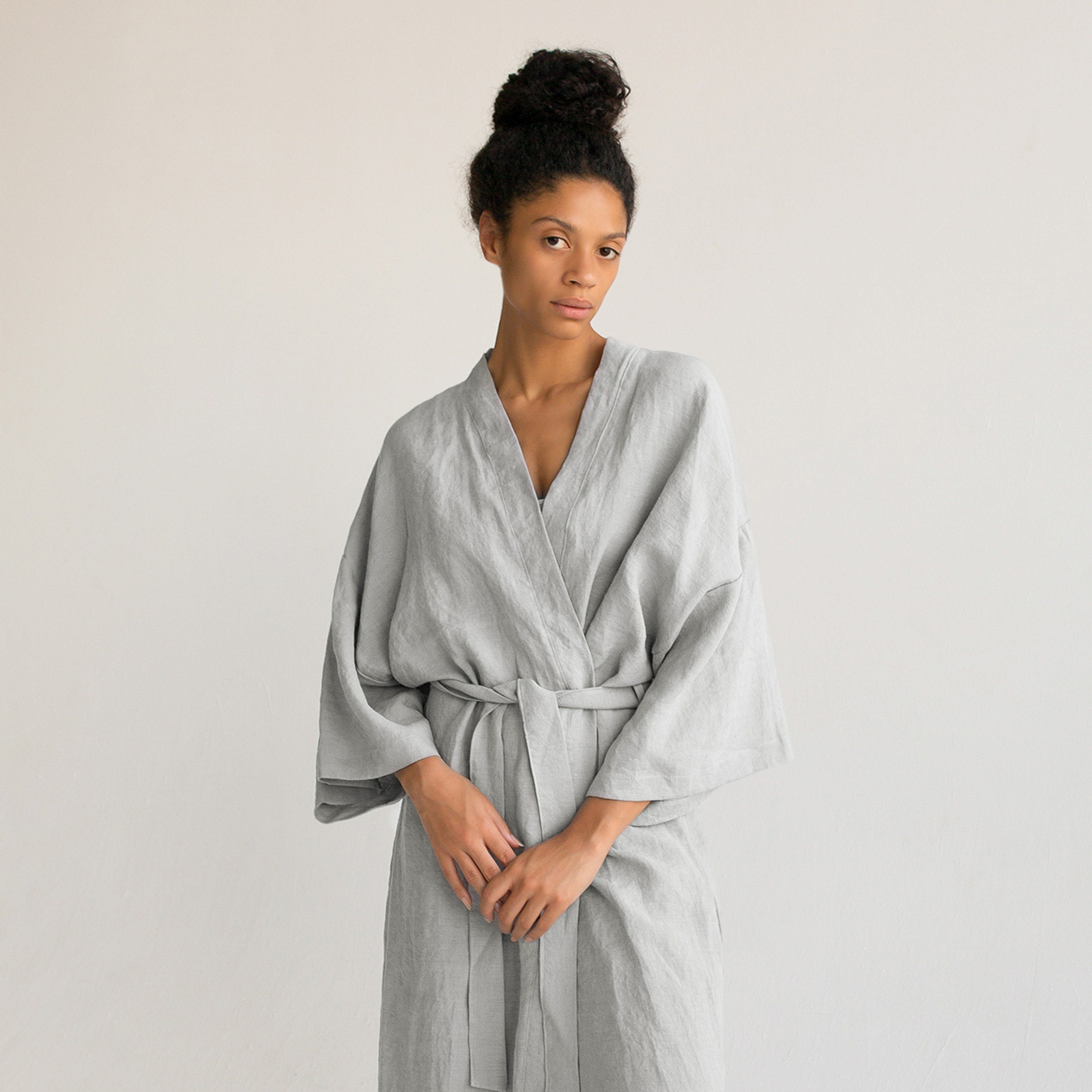 Birthday Gift Bathrobe Robe with Pockets Organic Bathrobe Linen Bathrobe Linen Kimono Linen Robe Kimono with Pockets