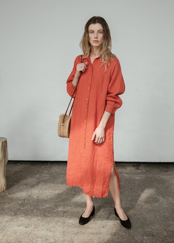 midi linen shirt dress