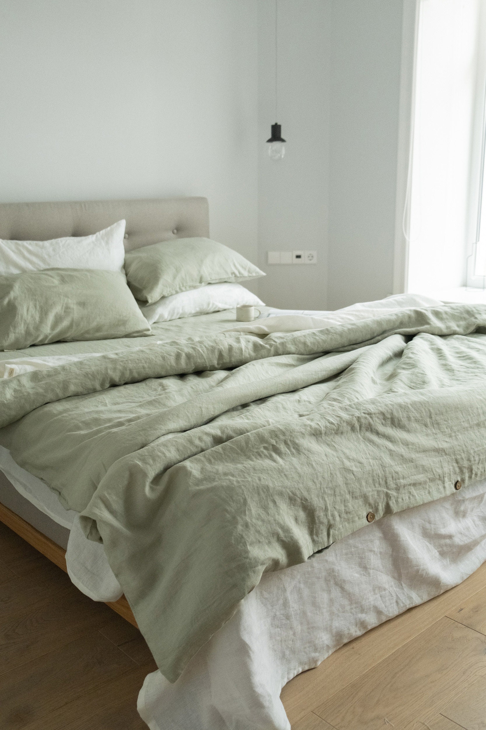3 piece linen bedding set in Sage Green / Linen duvet cover | Etsy
