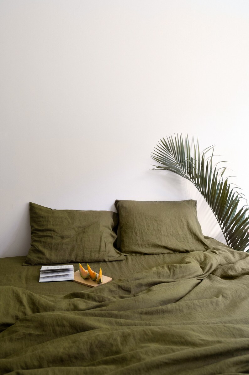 Linen Duvet Cover in Olive Green / Stonewashed Linen Bedding / Etsy