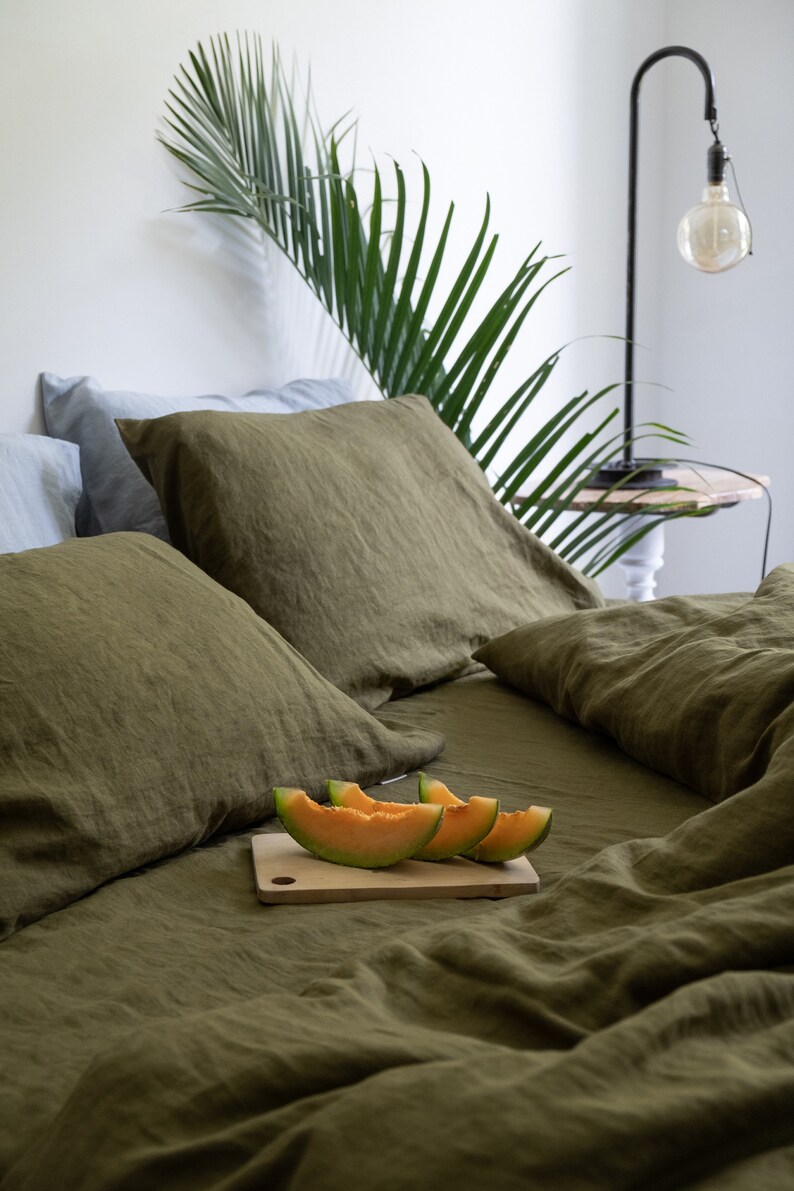 Linen Duvet Cover in Olive Green / Stonewashed Linen Bedding / Etsy