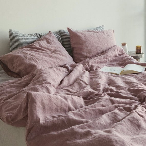 Linen Duvet Cover in Dusty Rose pink Stonewashed Linen Bedding