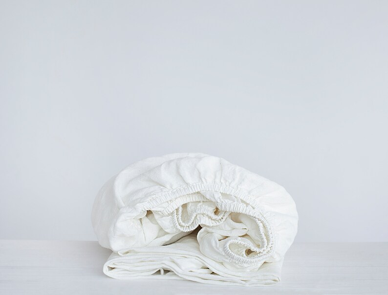 Double King AU sizes Euro Full Linen fitted sheet in White Linen bedding Stone Washed Soft linen Twin Queen