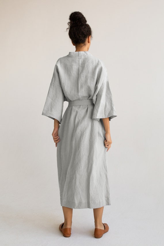 Birthday Gift Bathrobe Robe with Pockets Organic Bathrobe Linen Bathrobe Linen Kimono Linen Robe Kimono with Pockets
